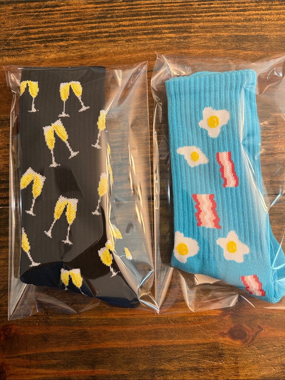 Novelty Men's Crew Socks: Black Champagne/Blue Breakfast Designs Available (OS)